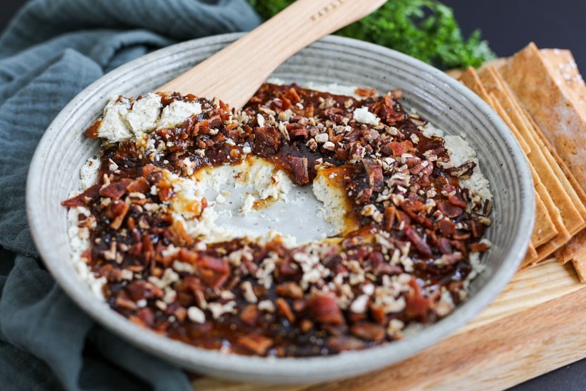 Boursin cheese fig dip being eaten.