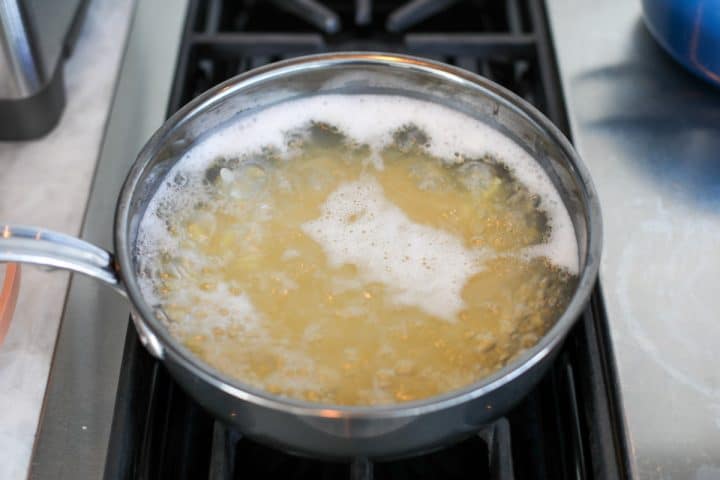 pasta boiling in a pot. 