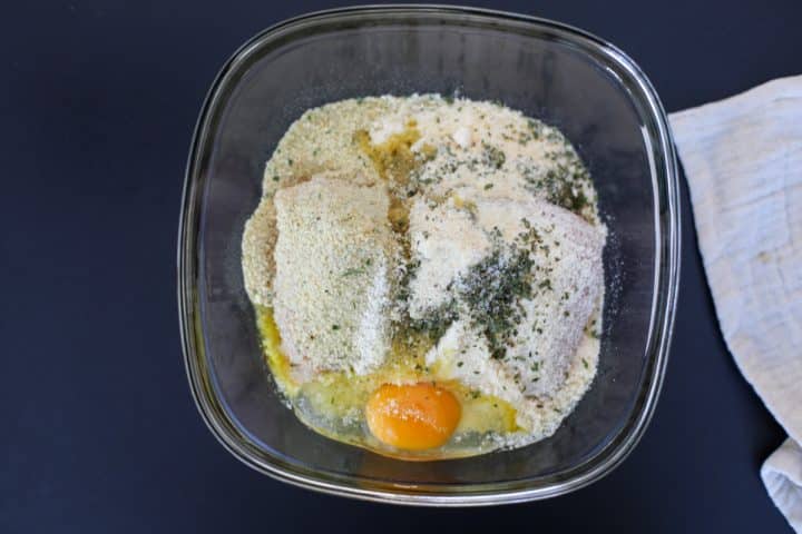 chicken meatball ingredients in a bowl.