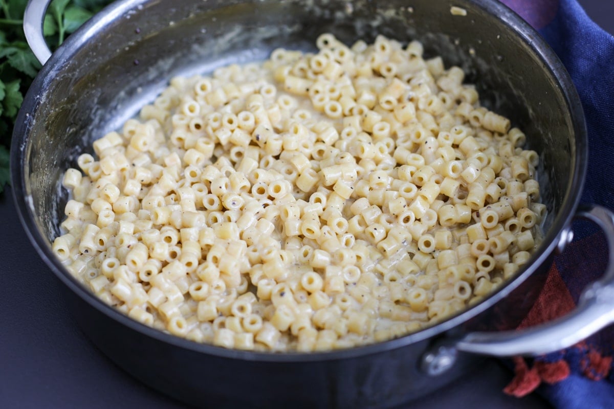 creamy cacio e pepe pasta.