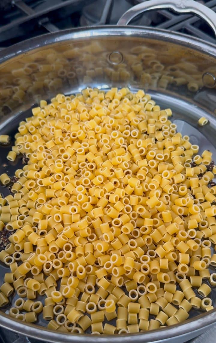 pasta in a pan.