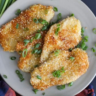 Sesame Chicken Cutlets on a plate.