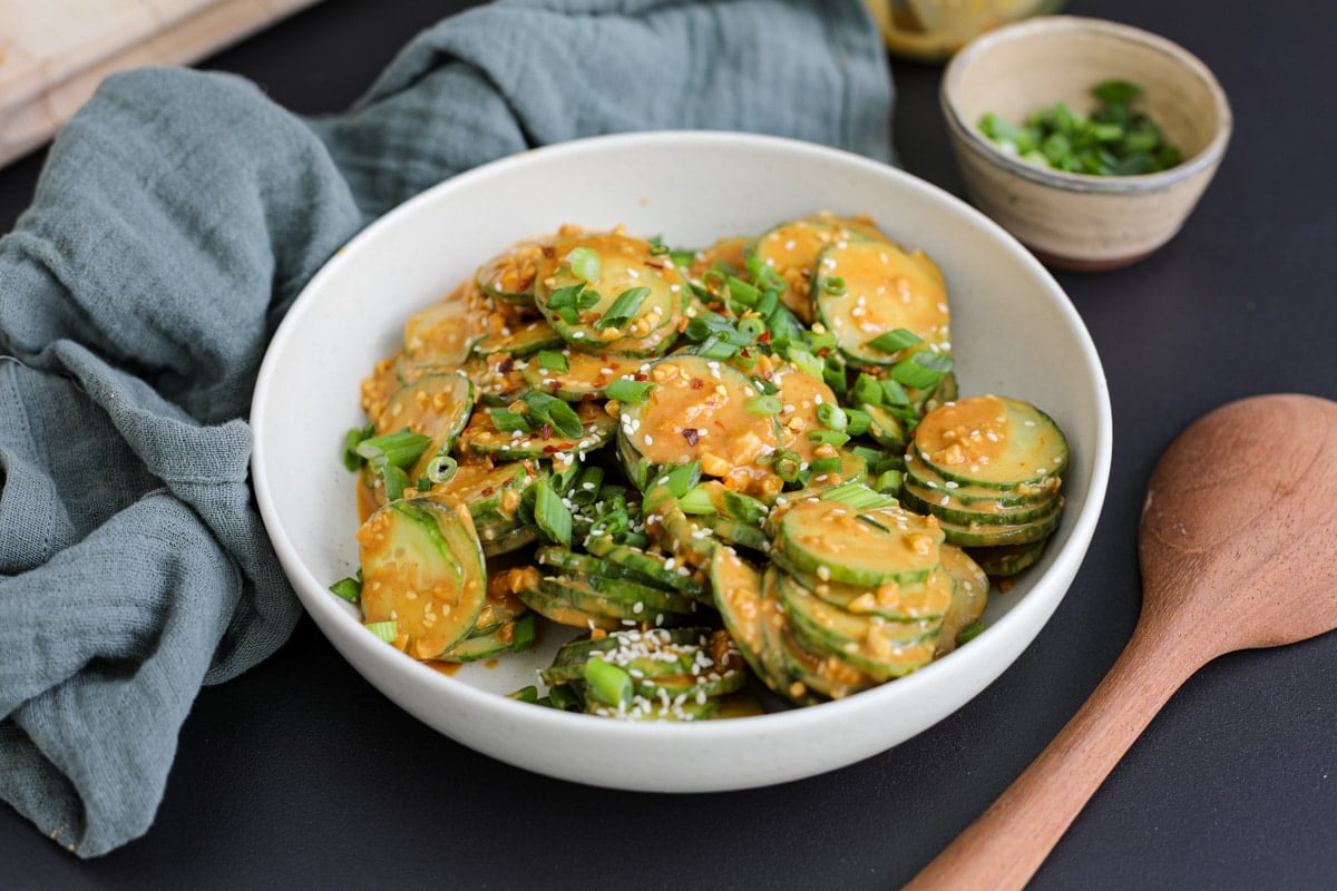 cucumber salad in a serving bowl. 