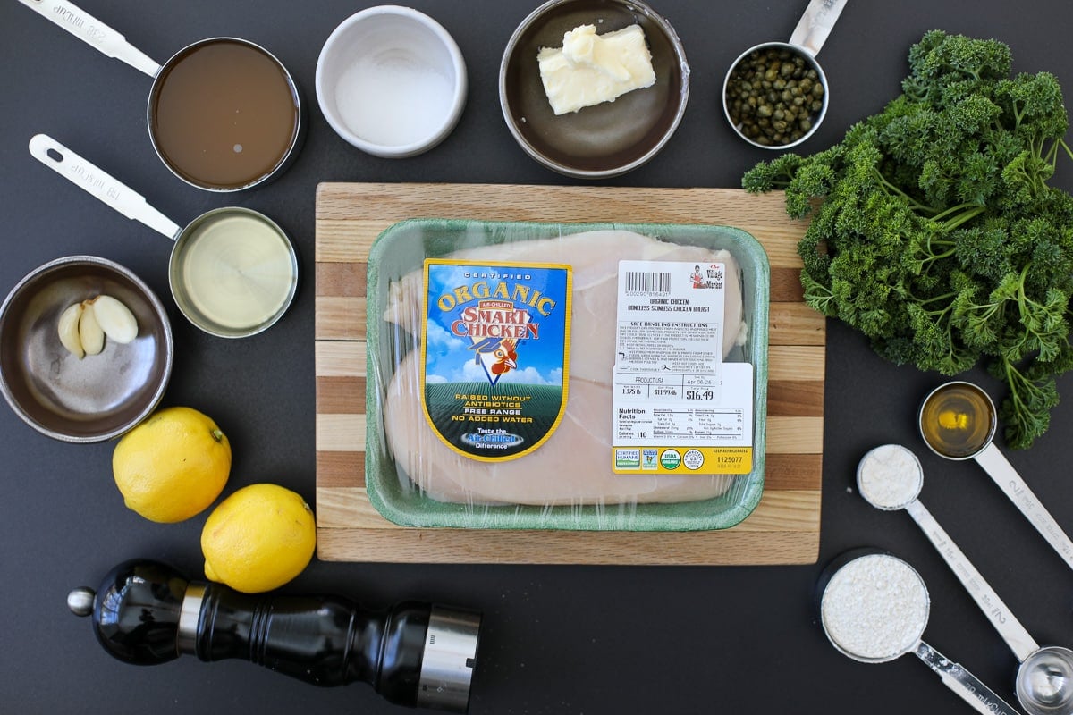 Ingredients needed for chicken piccata.