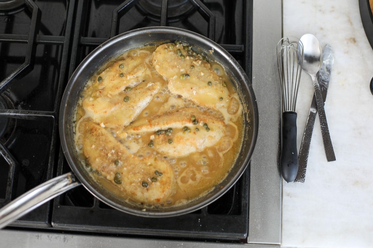 Chicken Piccata in a pan. 