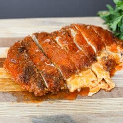 Mozzarella Stuffed Buffalo Chicken Cutlets.