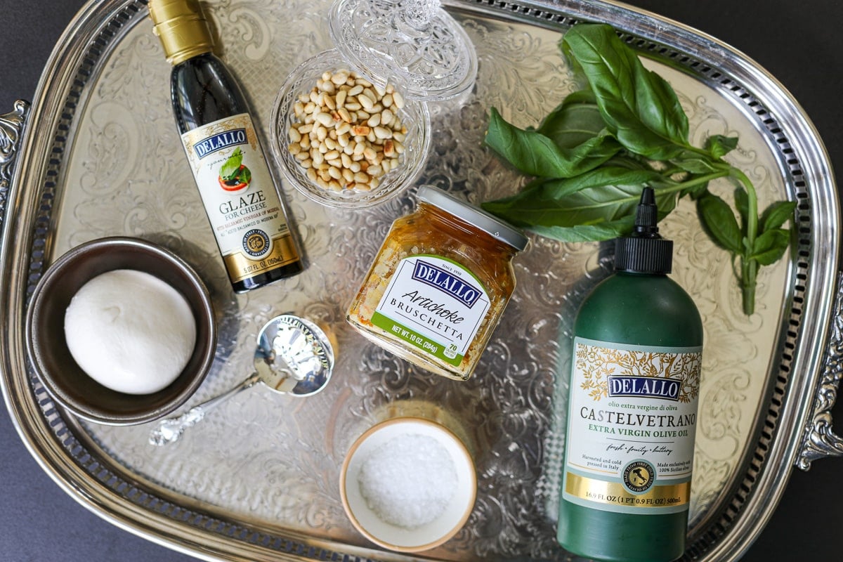 ingredients needed for Burrata Artichoke Bruschetta Dip.