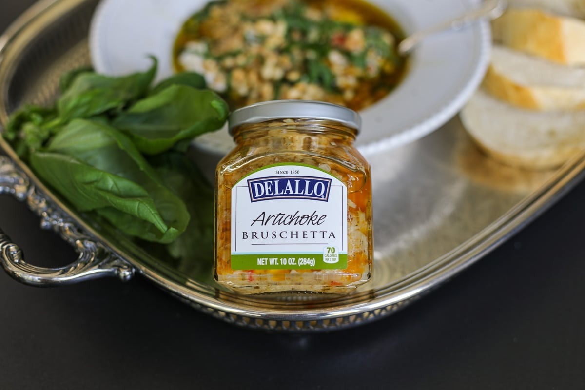 Burrata Artichoke Bruschetta Dip with the jarred Delallo dip. 