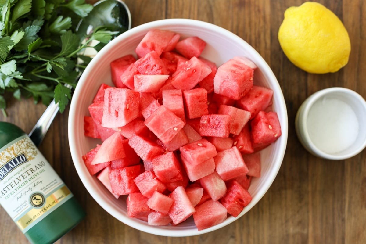 ingredients for watermelon salad.