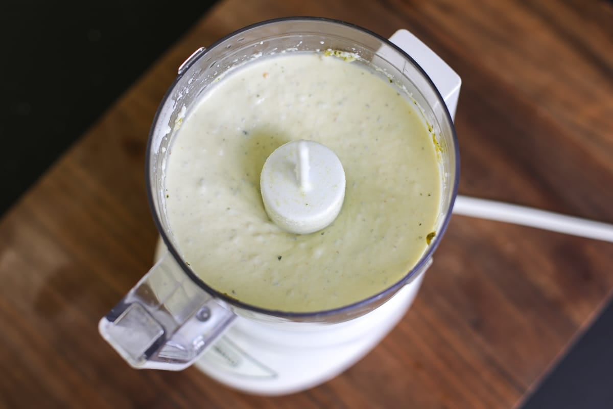 whipped pesto ricotta in a food processor.