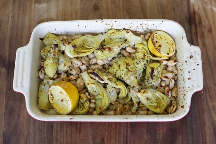 roasted artichokes and beans.