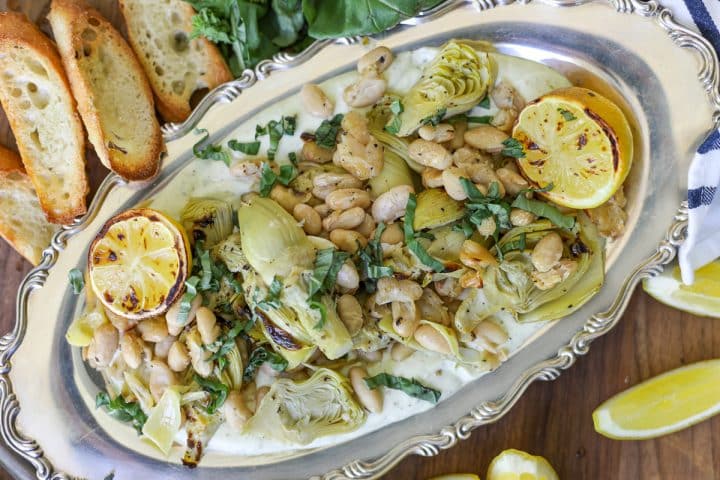 Roasted Artichokes and Beans over Whipped Pesto Ricotta – Healthyish Foods