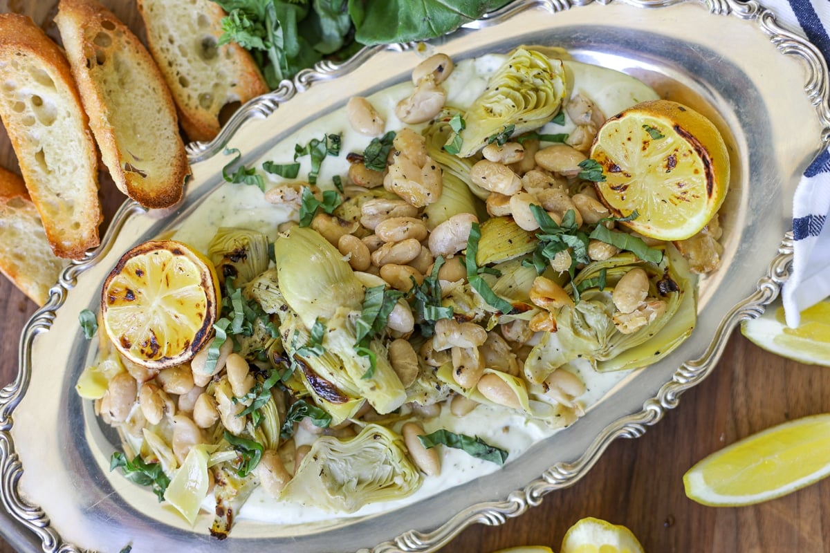 Roasted Artichokes and Beans over Whipped Pesto Ricotta – Healthyish Foods