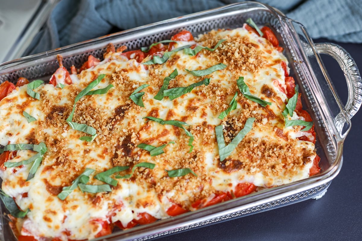tomato pie dip in a server.