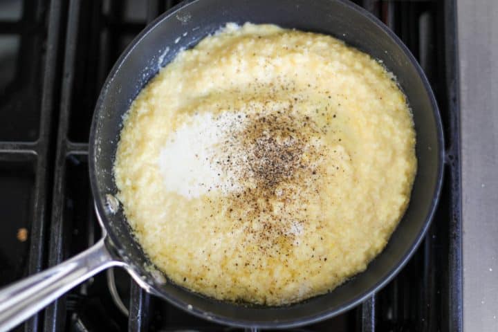 corn puree in a pan.