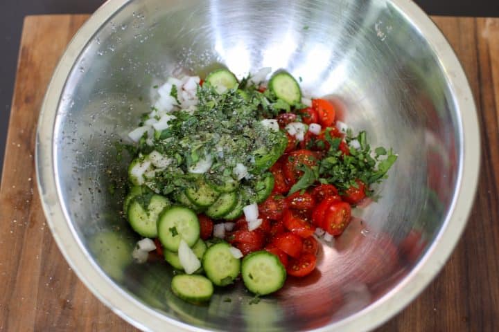 tomato salad in a bowl. 