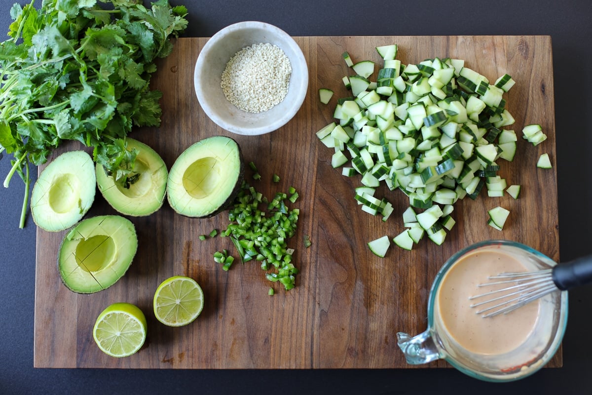 salad and spicy sauce ingredients.