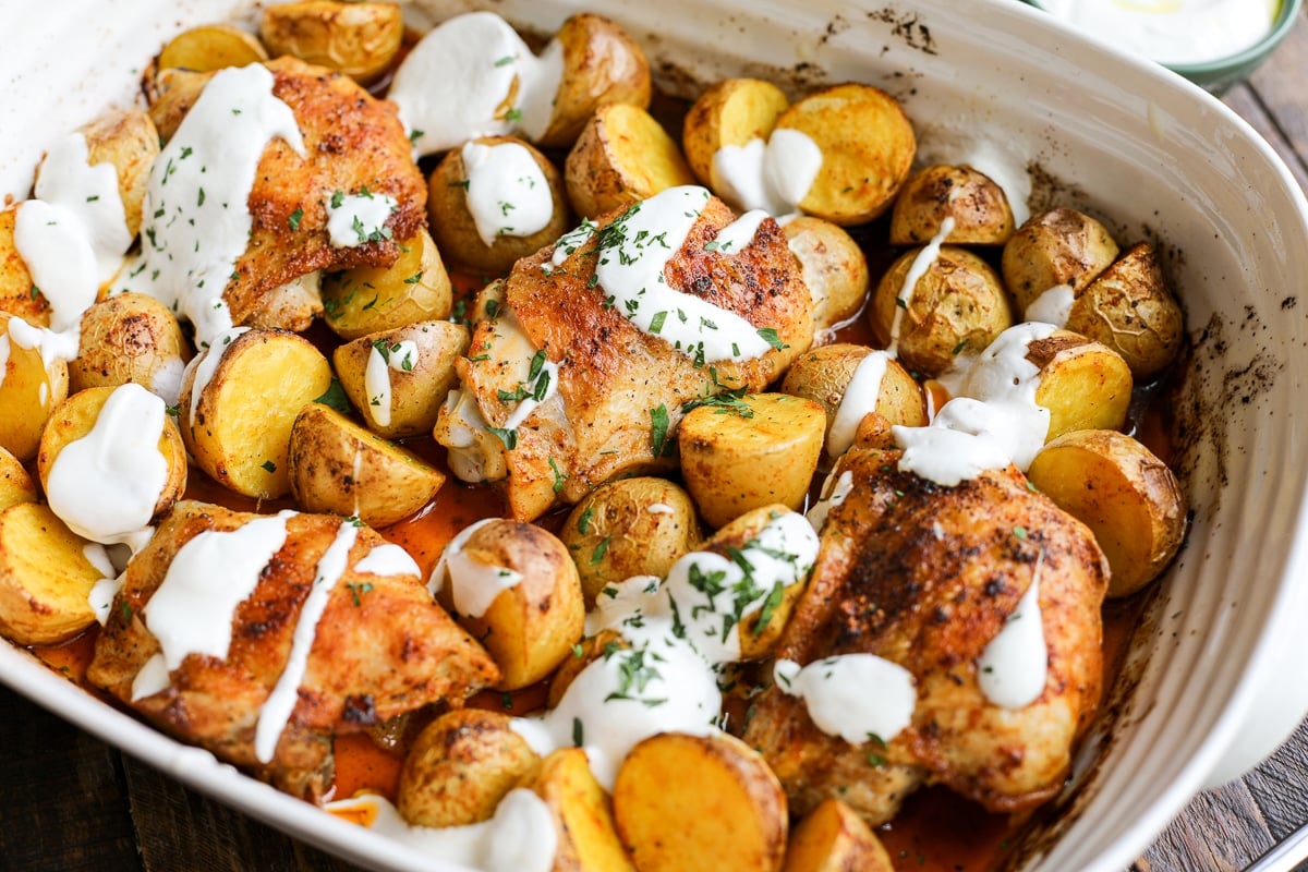 One Pan Roasted Chicken and Potatoes: Healthyish Foods