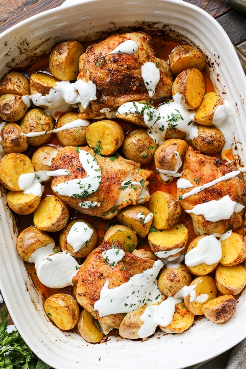 One Pan Roasted Chicken and Potatoes: Healthyish Foods