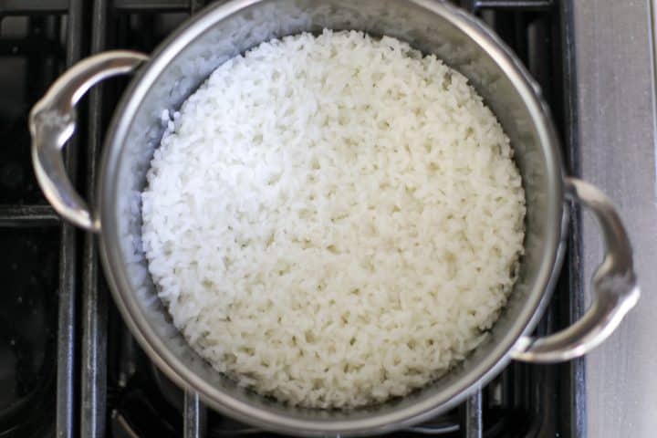 sticky rice in a pot. 