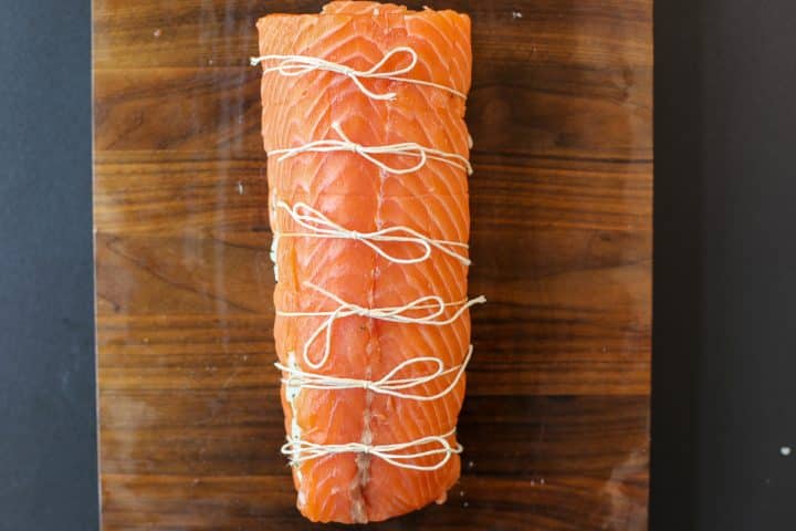 twine wrapped salmon.