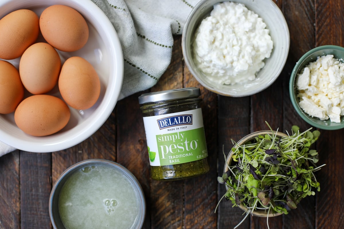 ingredients for pesto baked eggs.