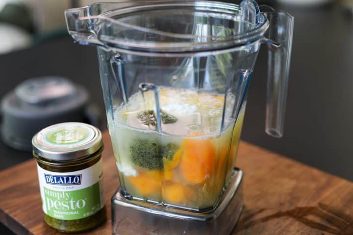 ingredients in a blender for baked eggs.