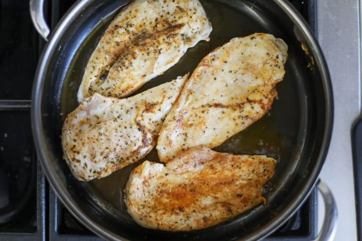 cooked chicken in a pan.