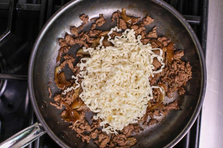 noodles with beef and onions. 